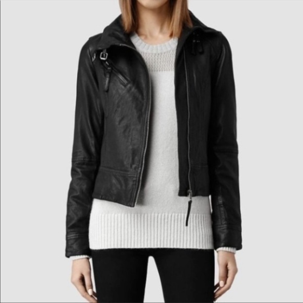 AllSaints Black Leather Biker Jacket
